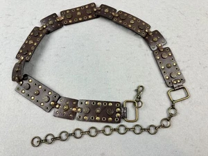 Womens Metal Faux Leather Rectangle Adjustable Embellished Stud Chain Belt 51" - Picture 1 of 5