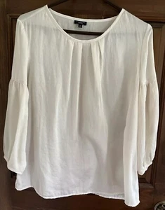 Talbots Size 12 Off-White Summer Top Shirt 3/4 Sleeves Light Airy Machine Wash - Picture 1 of 9