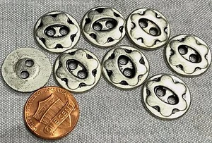8 Silver Tone Metal Flower Floral Buttons Black Accent 11/16" 18mm # 8168 - Picture 1 of 1
