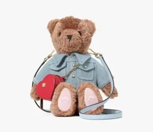 Kate Spade Novelty Bag Bear Denim 3D Teddy Bear Crossbody Heart Valentines Day - Picture 1 of 7