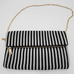 Urban Expressions Black White Striped Lined Crossbody Handbag Gold Chain Strap - Picture 1 of 12