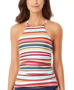 Tankini de natación Anne Cole multicolor a rayas para paseo marítimo cuello alto talla XS - Imagen 1 de 2