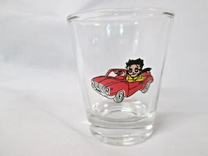 BETTY BOOP CRUISING IN HER CAR ON A CLEAR  SHOT GLASS - Picture 1 of 2