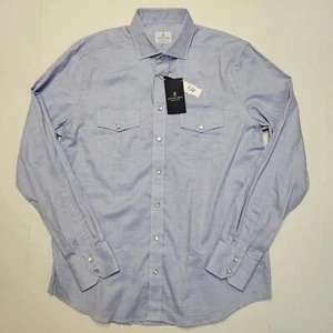EMANUEL BERG Men's Large Blue Shirt Byron Snap Button Long Sleeve 100% Cotton - Picture 1 of 8