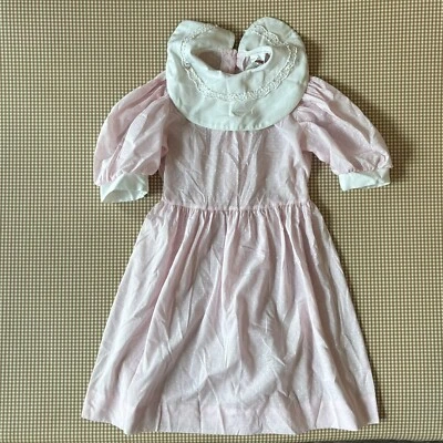 Winnie The Pooh Dress Girls Sz 8 Light Pink Dot USA Vintage Short Sleeve Prairie - Image 1 of 4