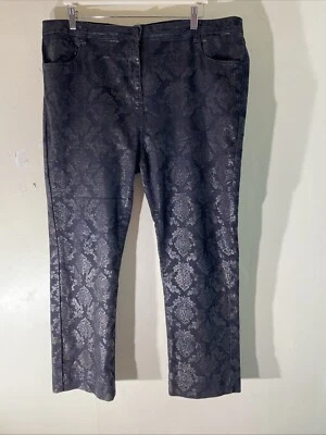 Women M&Co Plus Size Uk 20 Black Pattern Straight Leg Casual Chino Pants Trouser - Image 1 of 4