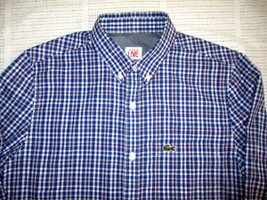 LACOSTE MENS FRENCH DESIGNER NICE BLUE RED WHITE COTTON SHIRT SMALL EXC COND - Picture 1 of 2