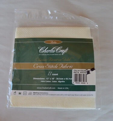 Sealed Pkge Charles Craft Cross Stitch Antique White Aida Cloth 11 CT 12x18 USA - Image 1 of 4