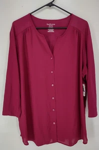 Van Heusen Blouse Women's Size XXL Long Sleeve V Neck Button Down MSRP $58 NWT - Picture 1 of 6