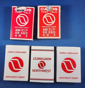 Carta da gioco vintage 5 mazzi Northwest Orient Airlines immagine parlare lingua asiatica - Foto 1 di 12