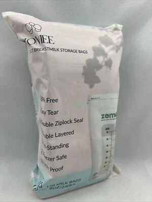 BOLSAS DE ALMACENAMIENTO DE LECHE MATERNA ZOMEE 120 unidades 8 OZ/240 ML congelador seguro doble cierre  Foto 1 de 4