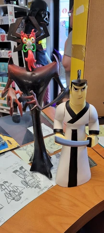 Rare 13" SAMURAI JACK SPIN ATTACK AKU FIGURE & 10" Jack CARTOON NETWORK 2001 Cover