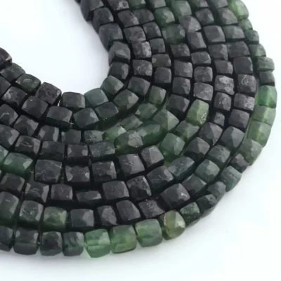 1 Strand Seraphinite Cube Briolette, Box Shape Faceted Beads, 8 Inches, 5mm-7mm - Image 1 of 4
