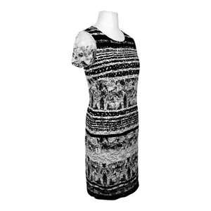 Black White Lace Sheath Dress Size 14 Lined Stretch Betty Barclay - Picture 1 of 20
