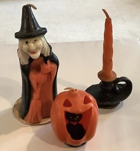 Lotto Candele Halloween Gurley Gatto Nero In Zucca Candeliere Strega Vintage (131ia) - Foto 1 di 5