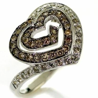 Corazón espiral diamante natural azúcar moreno 0,59 quilates Rg chapado en oro blanco 14K, I2-I3 Foto 1 de 4