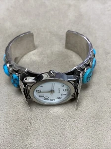 F.L. Begay Navajo Sterlingsilber & Türkis Damen Frauen Uhr Manschette - Bild 1 von 6