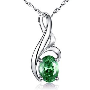 Real 925 Sterling Silver Created Emerald Pendant Necklace Jewelry Gift for Her - Picture 1 of 7