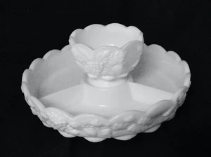 Vintage Westmoreland Milk Glass 2 pc.Relish Chip & Dip 3 Section Dish & Dip Bowl - Picture 1 of 8