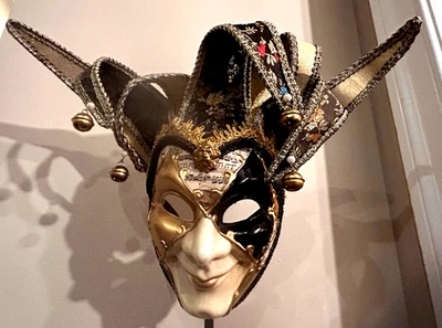 MASCARADA VENECIANA HECHA A MANO BUFÓN MÁSCARA ARLEQUÍN CON ETIQUETA ORIGINAL Foto 1 de 4