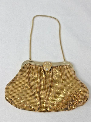Bolso de Noche Whiting & Davis Dorado Malla Cristal Malla Mediados de Siglo Pequeño Cartera De Colección Foto 1 de 4