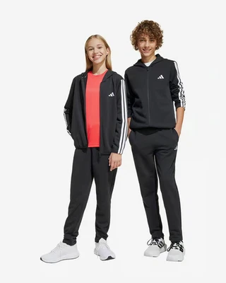 ADIDAS TUTA ESSENTIALS BAMBINI CAPPUCCIO JD6505 NERO BIANCO DA 7/8 A 11/12 ANNI - Immagine 1 di 4