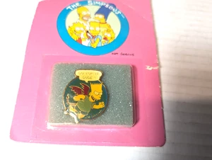 The Simpsons vintage bart Devil Metal pin 1990 unued in package Go for it Dude - Picture 1 of 7