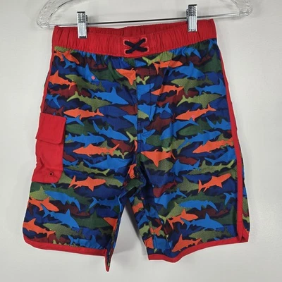 Land's End мальчиков размер XL 14S - 16S красный многоцветный акулы сундуков тонкий новый без ЯРЛЫКОВ - Изображение 1 из 4