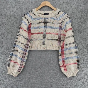 Topshop Pull Femme 4 Ivoire Multi Confettis Plaid Cropped Laine Mélangée Pull - Photo 1/11