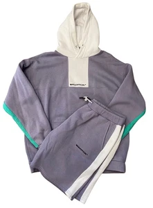 Boohoo Mens Hoodie Shorts Tracksuit Set XL Purple Green Kangaroo Pocket - Picture 1 of 9