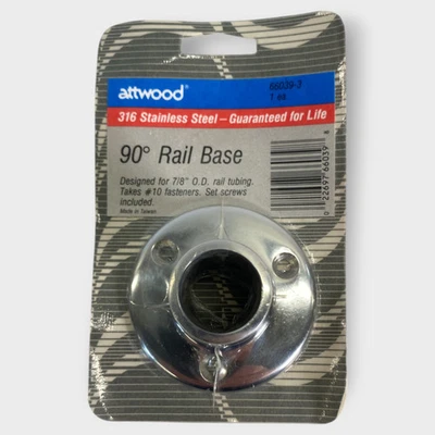 Attwood 66039-3 90 Degree Rail Base For 7/8" OD Rail Tubing -New- Free Shipping - Image 1 of 4