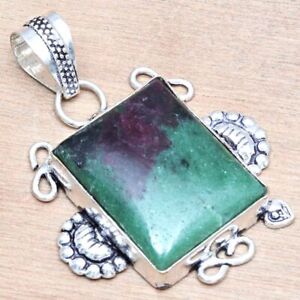 Pendant Ruby Zoisite Gemstone Handmade Mother Day 925 Silver Jewelry 1.75"