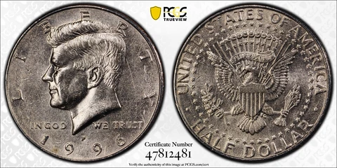 1996 P 50c KENNEDY HALF DOLLAR PCGS MS60 Protected by Gold Shield & TrueView Cover