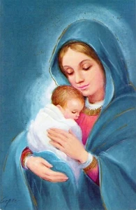 Tarjeta de NAVIDAD religiosa vintage, Virgen María Niño Jesús por CLEO INC + Sobre - Imagen 1 de 6