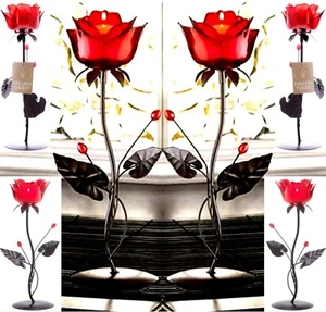 Juego de dos (2) ** ¡ROMÁNTICOS!,,,, PORTAVELAS VOTIVAS DE AMOR RUBÍ ROSA ** NUEVOS EN CAJA - Imagen 1 de 12
