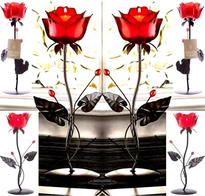 Juego de dos (2) ** ¡ROMÁNTICO!,,, CANDELABROS VOTIVOS RUBY ROSE LOVE ** NUEVO EN CAJA Foto 1 de 4