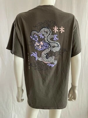 Nastygal Women's Top T-Shirt Gray Short Sleeve Vintage Crew Neck Dragon Size L — 第 1/4 张图片