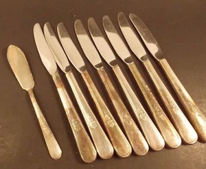 Holmes & Edwards Youth silver plate lot knives 8 luncheon/grill knives 1 butter - Picture 1 of 2