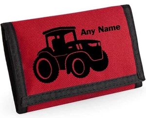 Tractor Design Personalised RED Boys Kids Ripper Wallet With Coin Holder Gift - Picture 1 of 11