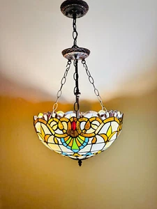 Tiffany Inverted Pendant Lampshade 40cm, Leadlight Stained Glass Crown - Picture 1 of 8
