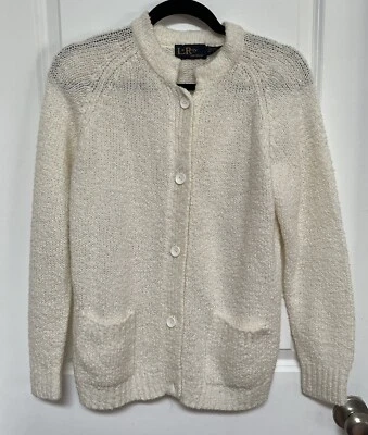 Cárdigan suéter de invierno vintage años 60 LeRoy prendas de punto para mujer talla L marfil Foto 1 de 4
