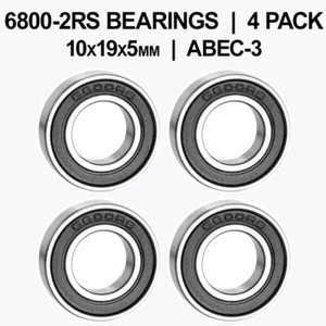 6800-2RS Sealed Ball Bearings (10x19x5mm) - 4 pack - Chrome Steel - ABEC-3 - Picture 1 of 3