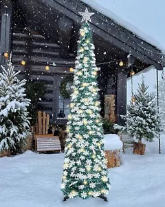 6 FT Pop Up Christmas Tree w/Timer Lights Blue Tinsel Artificial Christmas Tree - Picture 1 of 9