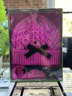 New Kate Spade Pink Velvet Bow Scarf  And Hat Set  MSRP $88 - Image 1 of 4