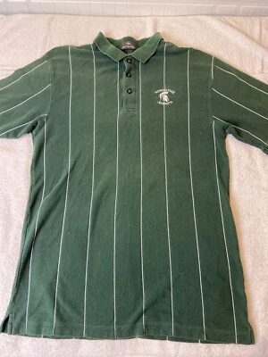 Michigan State University striped short sleeve green polo embroidered men's SZ L - Image 1 of 4