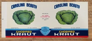 ADVERTISING Label Can Carolina Beauty Chopped Kraut Mt Airy North Carolina 10oz - Picture 1 of 3