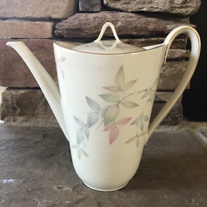 Vintage Zeh Scherzer Bavaria Germany Coffee Pot Pastel Leaf Pattern Gold Rim - Picture 1 of 12