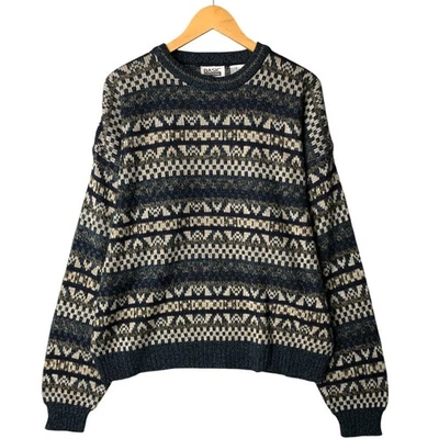 Vintage BASIC EDITIONS all-over print acrylic knit sweater men's size L - Image 1 of 3