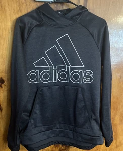 Adidas Boys youth Size M Hoodie Sweatshirt Black/White Striped Pouch Pocket - Picture 1 of 4