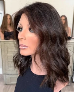 Pelucas delanteras de encaje 100 % cabello humano Balayage marrón oscuro con onda de resaltado castaño rojizo - Imagen 1 de 7